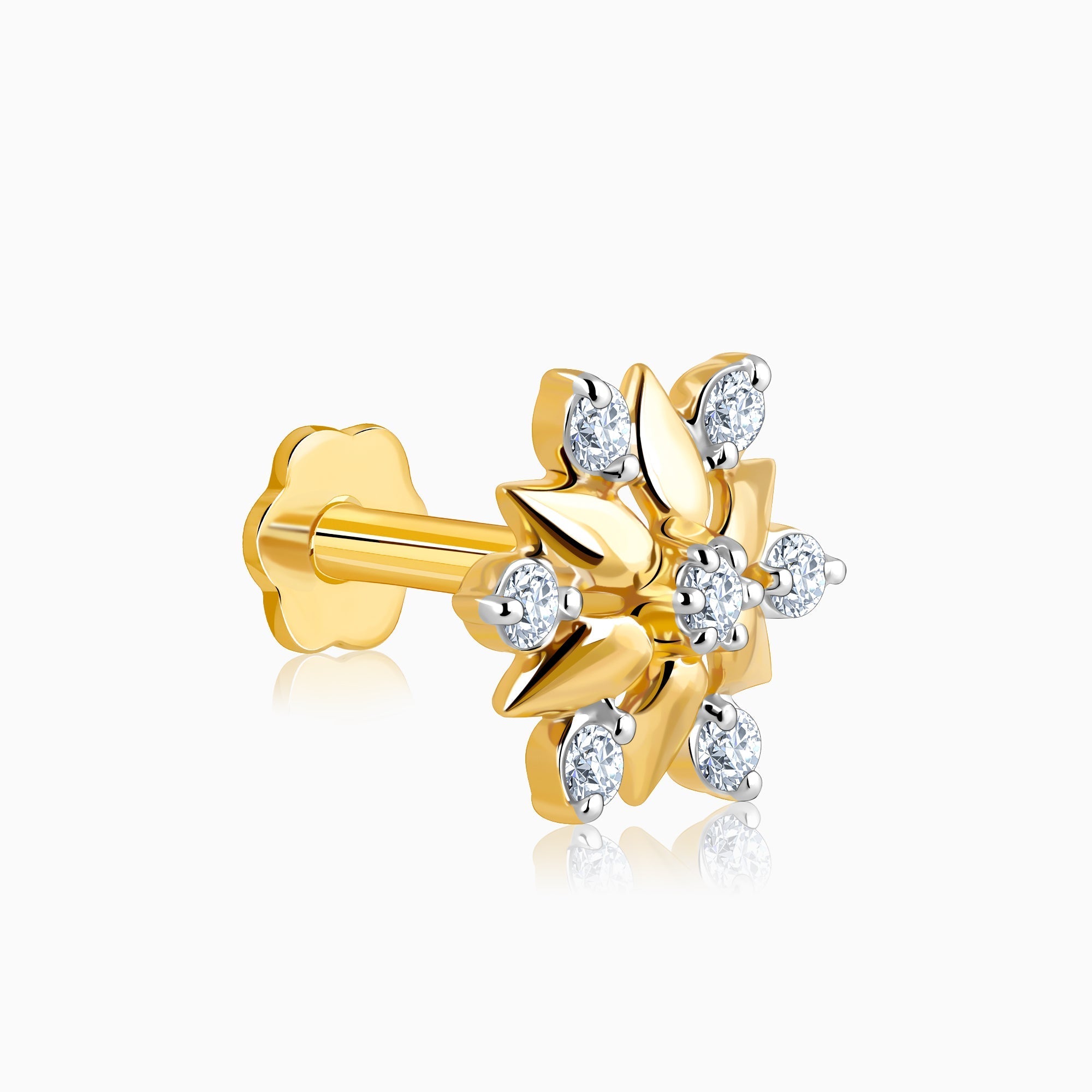 Gold Shinny Floret Diamond Nose Pin - view 4