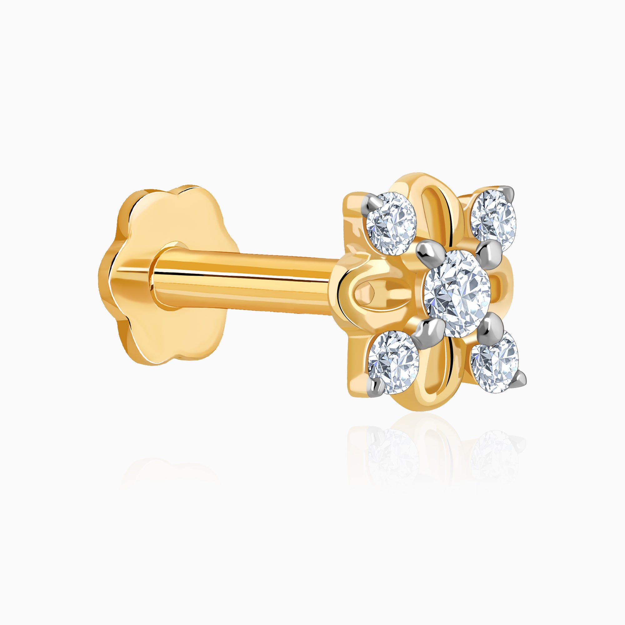 Gold Graceful Bloom Diamond Nose Pin - view 4
