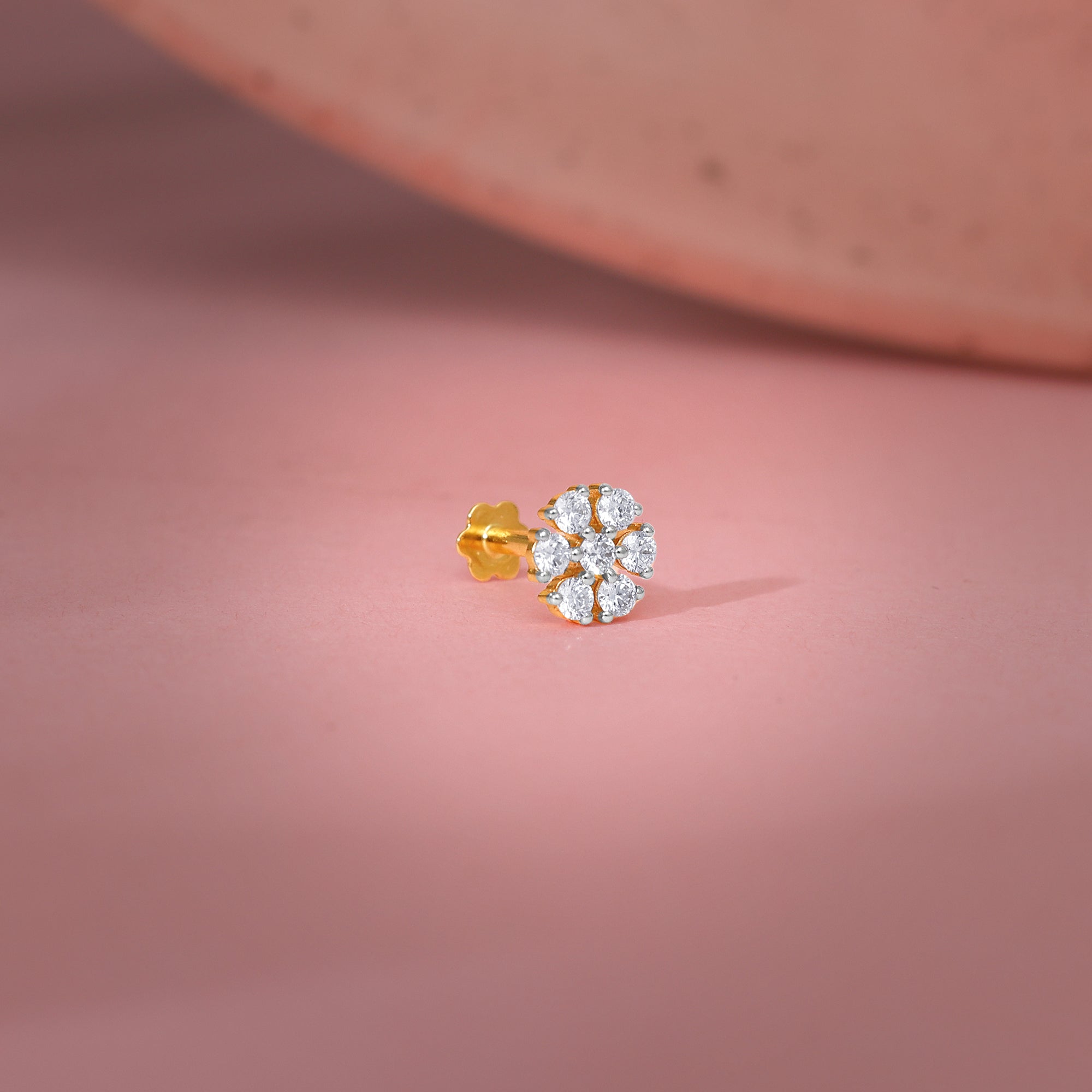 Gold Circular Shine Diamond Nose Pin - view 2