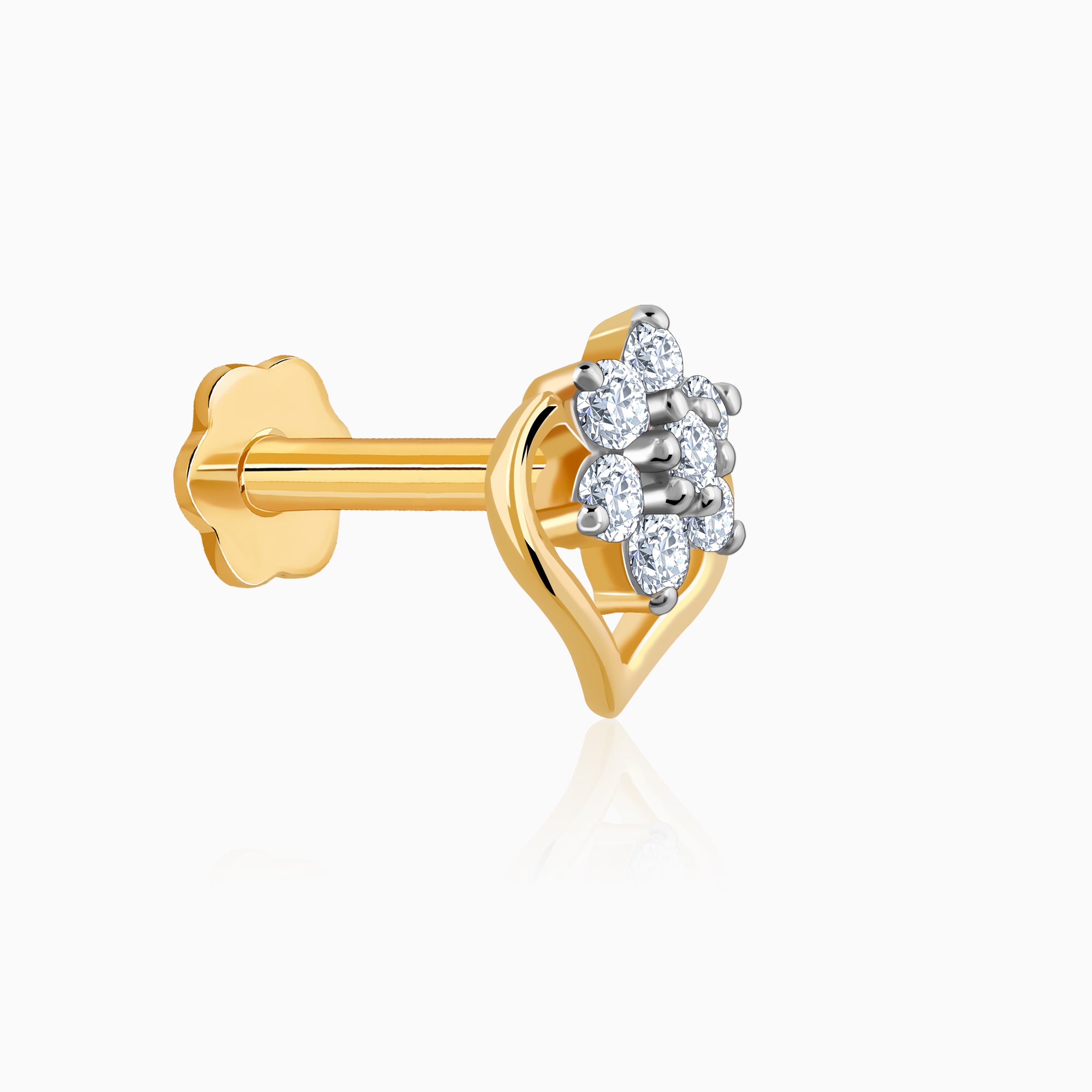 Gold Leaflet Shine Diamond Nose Pin - view 4