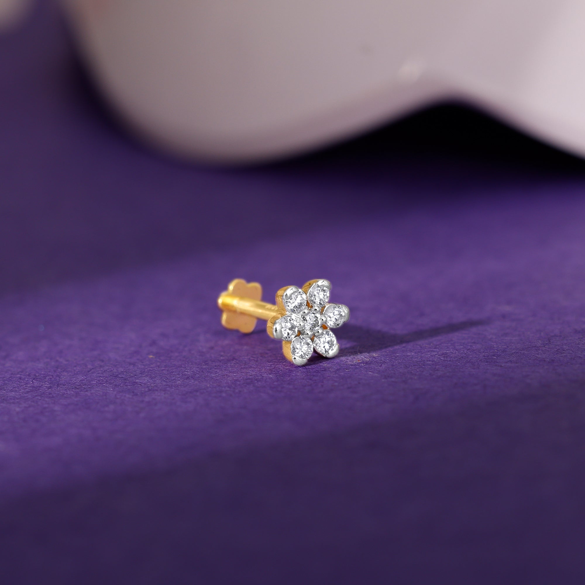 Gold Blomma Diamond Nose Pin - view 2