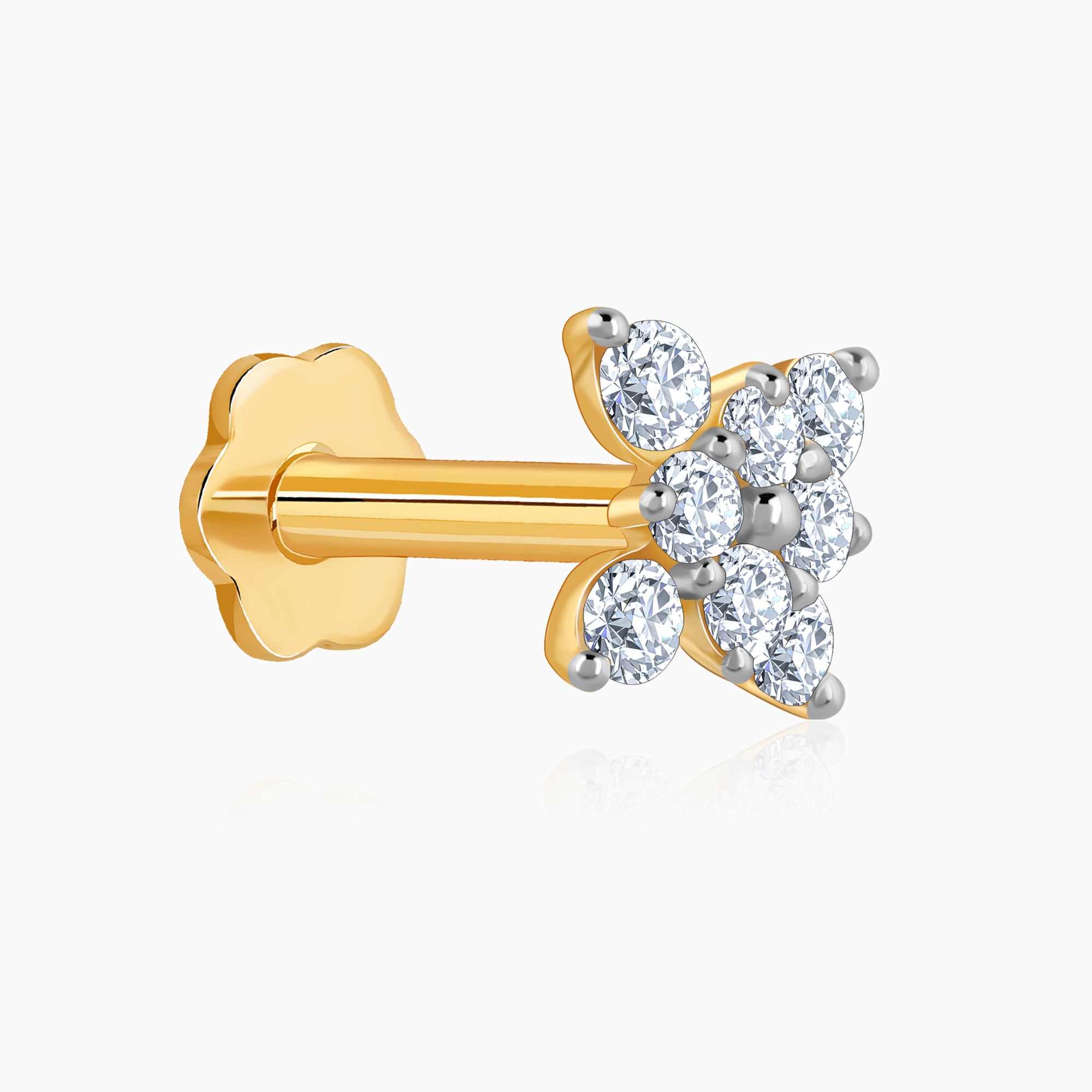 Gold Graceful Orchid Diamond Nose Pin - view 4