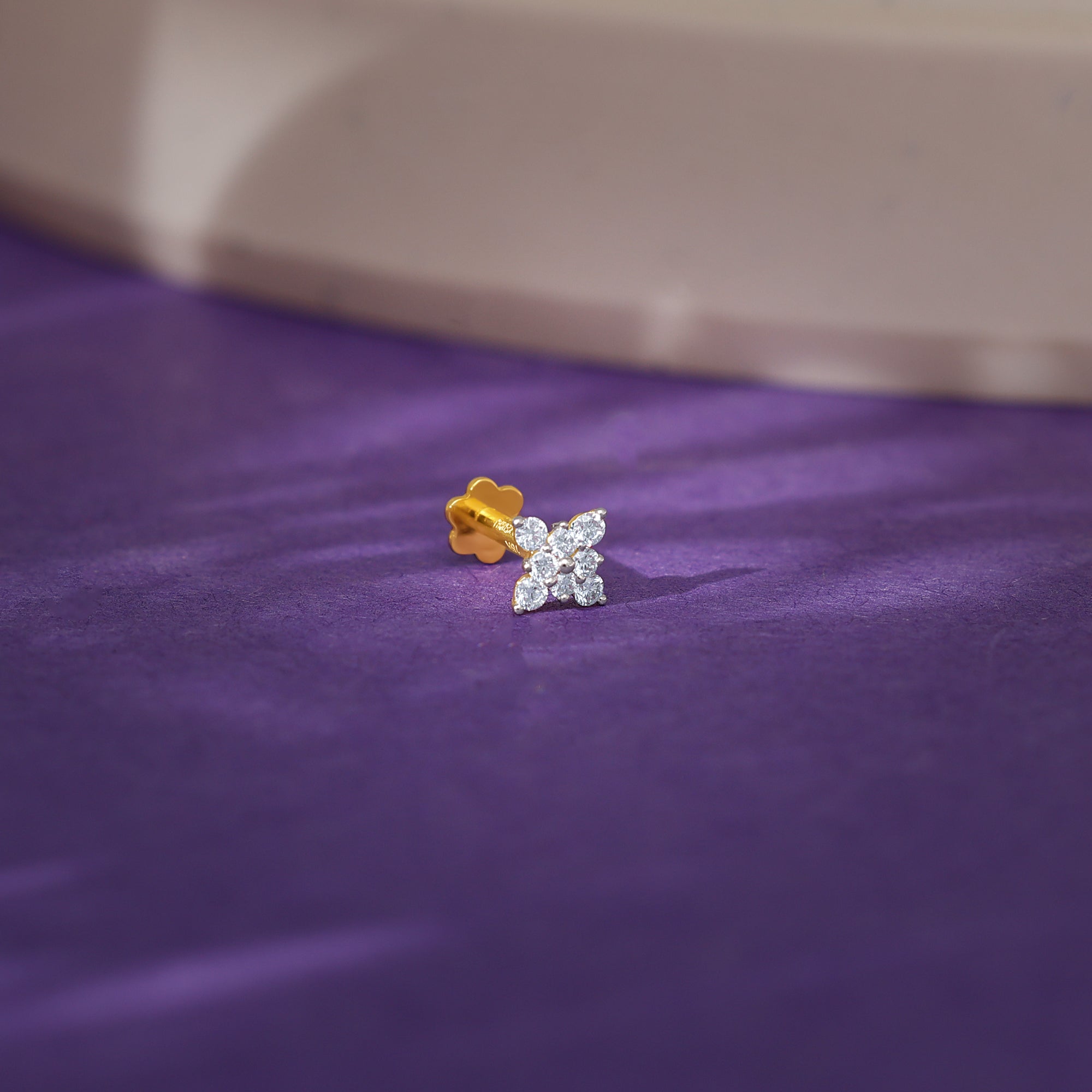 Gold Graceful Orchid Diamond Nose Pin - view 2