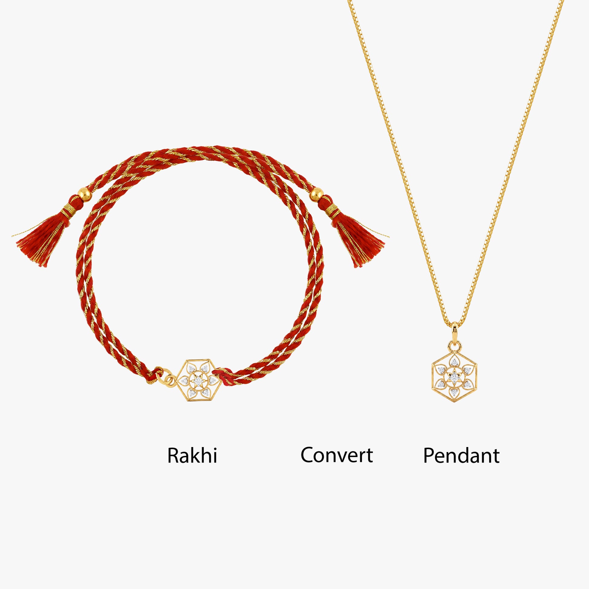 Gold Shree Mandala Lab Grown Diamond Convertible Rakhi Pendant