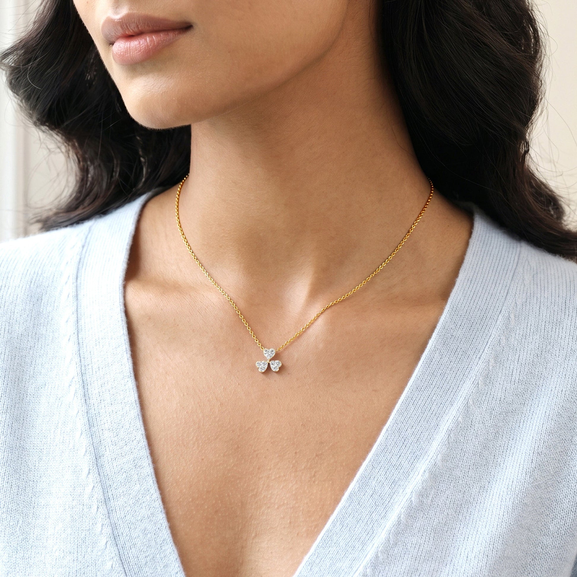 Gold Clover Radiance Lab Grown Diamond Pendant