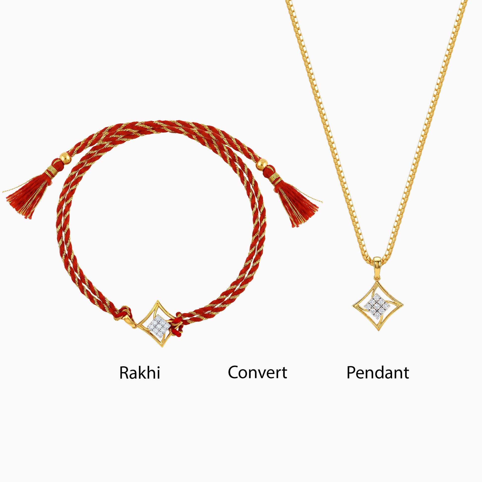 Gold Rekh Lab Grown Diamond Convertible Rakhi Pendant