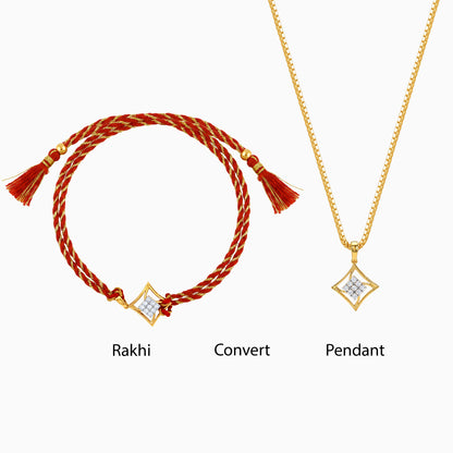 Gold Rekh Lab Grown Diamond Convertible Rakhi Pendant