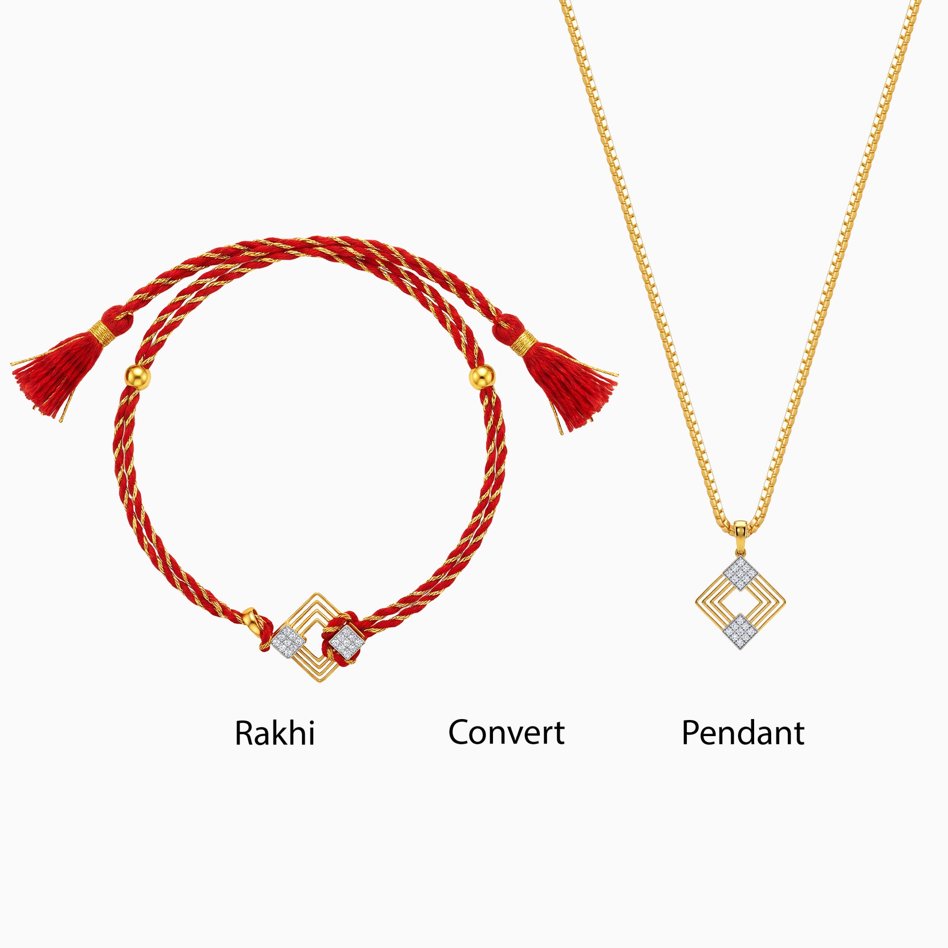 Gold Aayam Lab Grown Diamond Convertible Rakhi Pendant