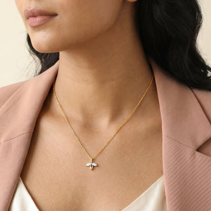 Gold Half Petals Lab Grown Diamond Pendant
