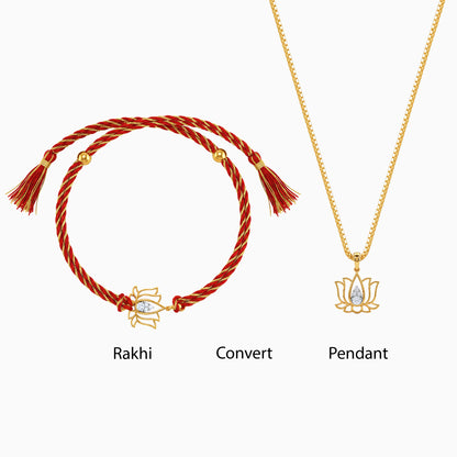 Gold Pankhuri Lab Grown Diamond Convertible Rakhi Pendant