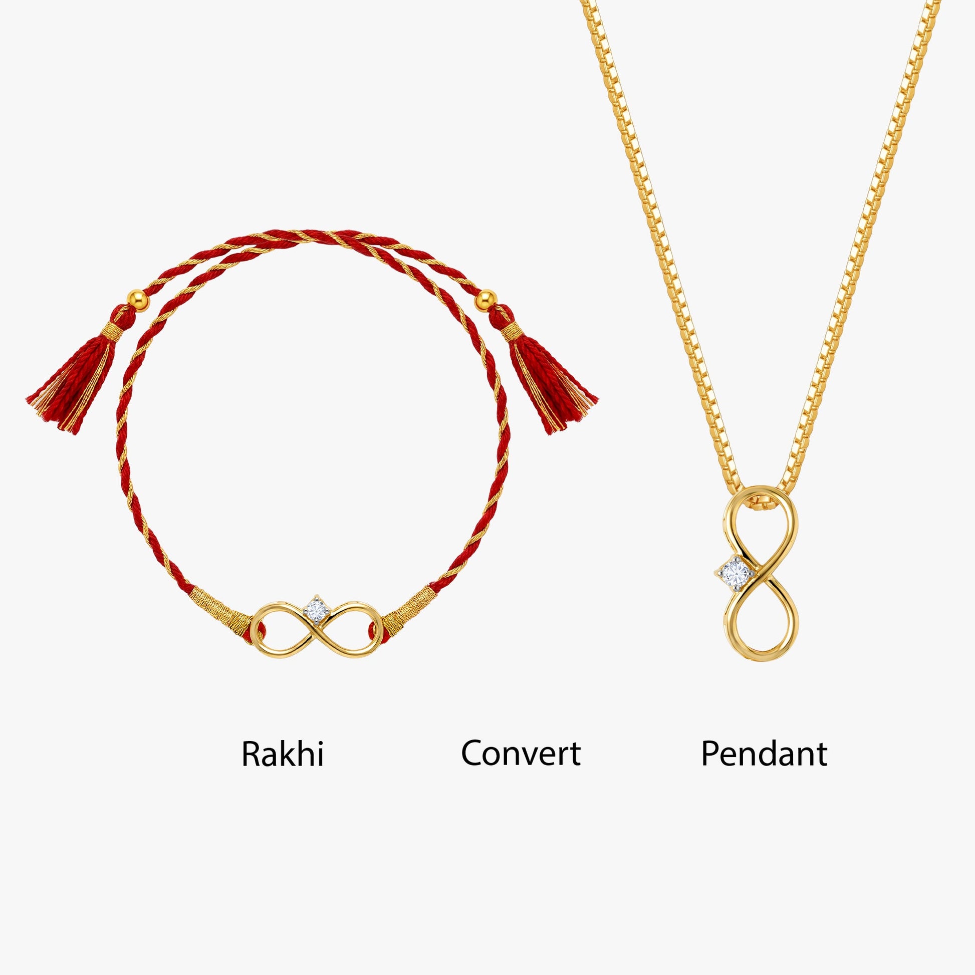 Gold Akalmash Solitaire Lab Grown Diamond Convertible Rakhi Pendant