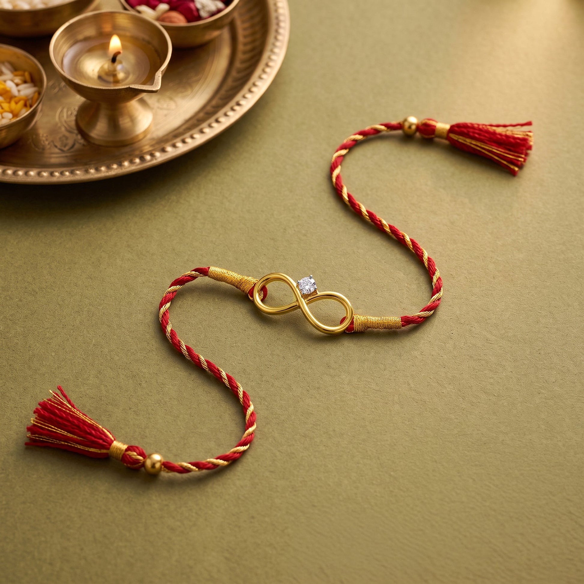 Gold Akalmash Solitaire Lab Grown Diamond Convertible Rakhi Pendant