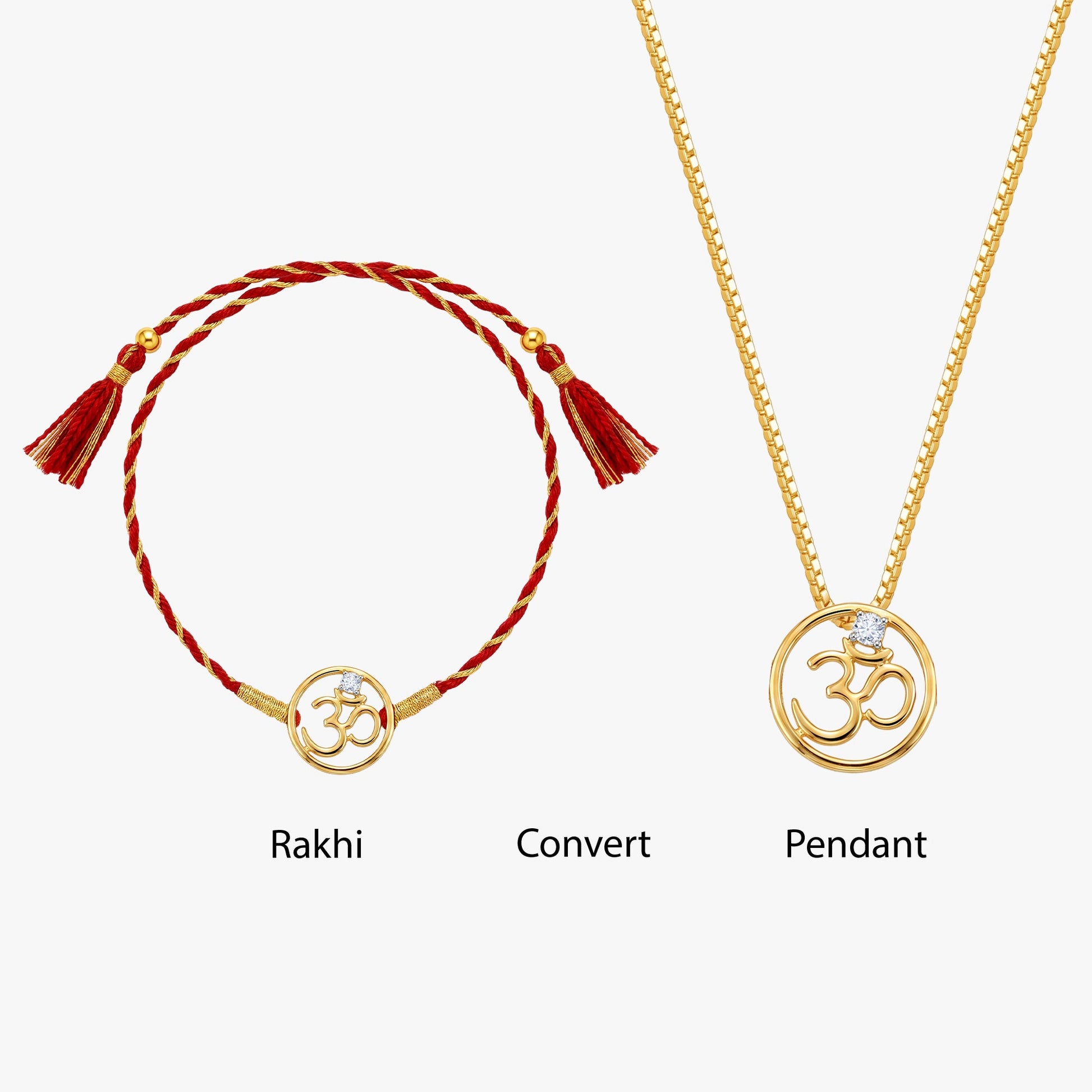 Gold Omkara Solitaire Lab Grown Diamond Convertible Rakhi Pendant