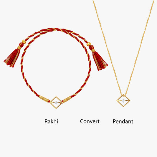 Gold Aghosh Solitaire Lab Grown Diamond Convertible Rakhi Pendant
