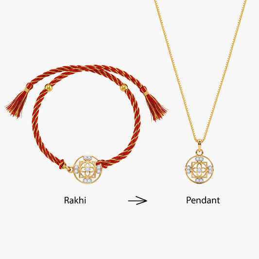 Gold Circle of Harmony Lab Grown Diamond Convertible Rakhi Pendant