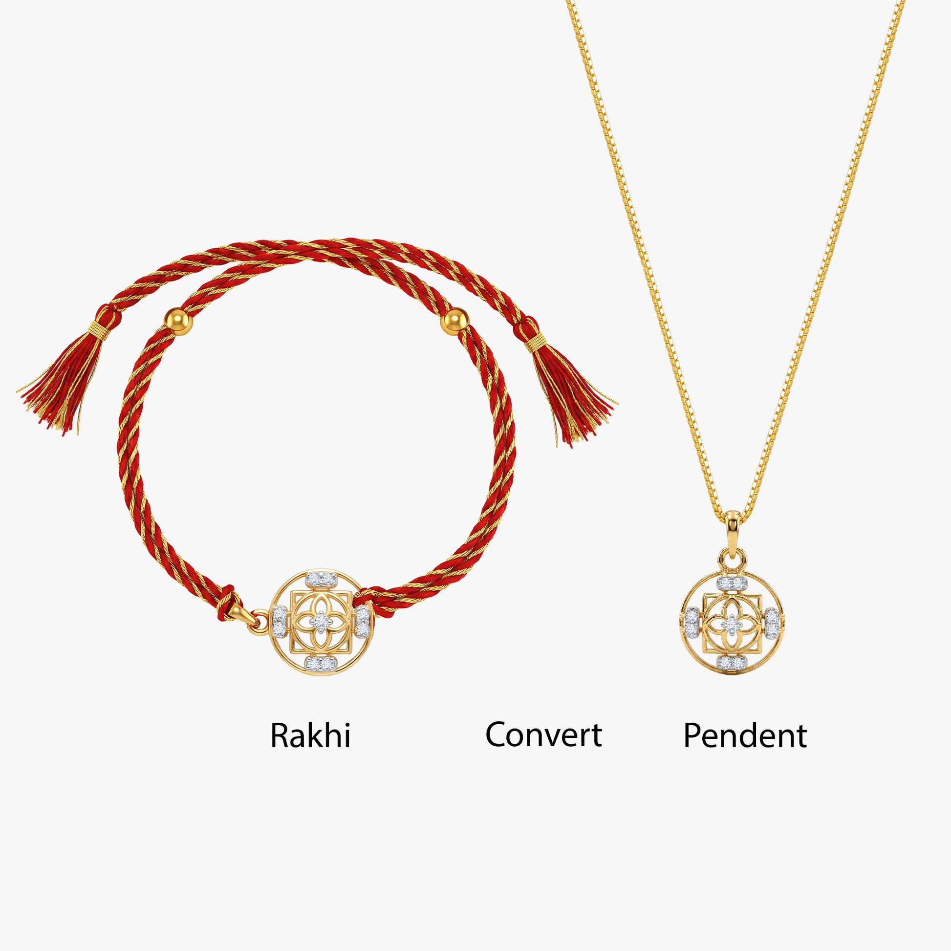Gold Circle of Harmony Lab Grown Diamond Convertible Rakhi Pendant
