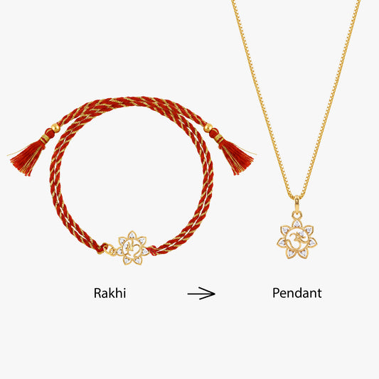 Gold Om Blossom Lab Grown Diamond Convertible Rakhi Pendant