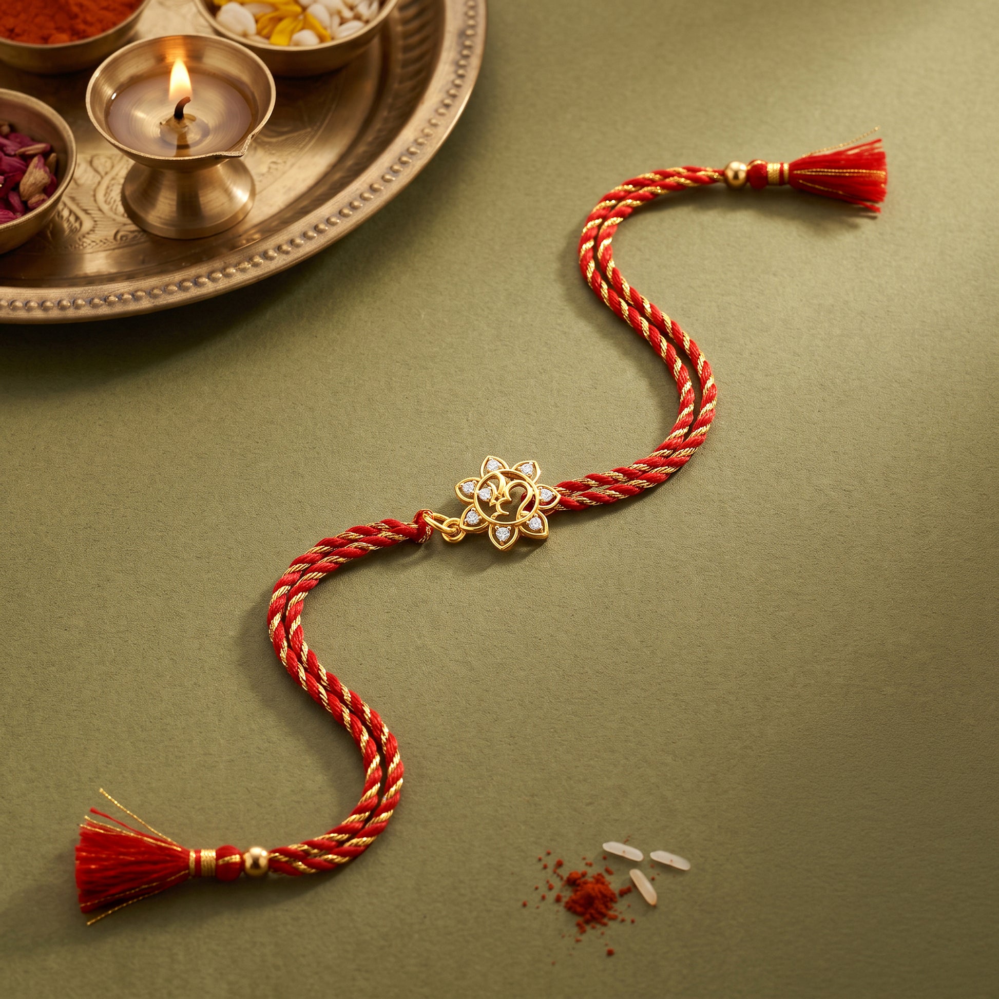 Gold Om Blossom Lab Grown Diamond Convertible Rakhi Pendant