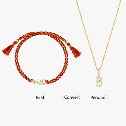 Gold Shree Vinayaka Lab Grown Diamond Convertible Rakhi Pendant
