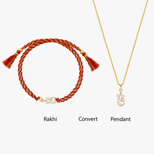 Gold Shree Vinayaka Lab Grown Diamond Convertible Rakhi Pendant