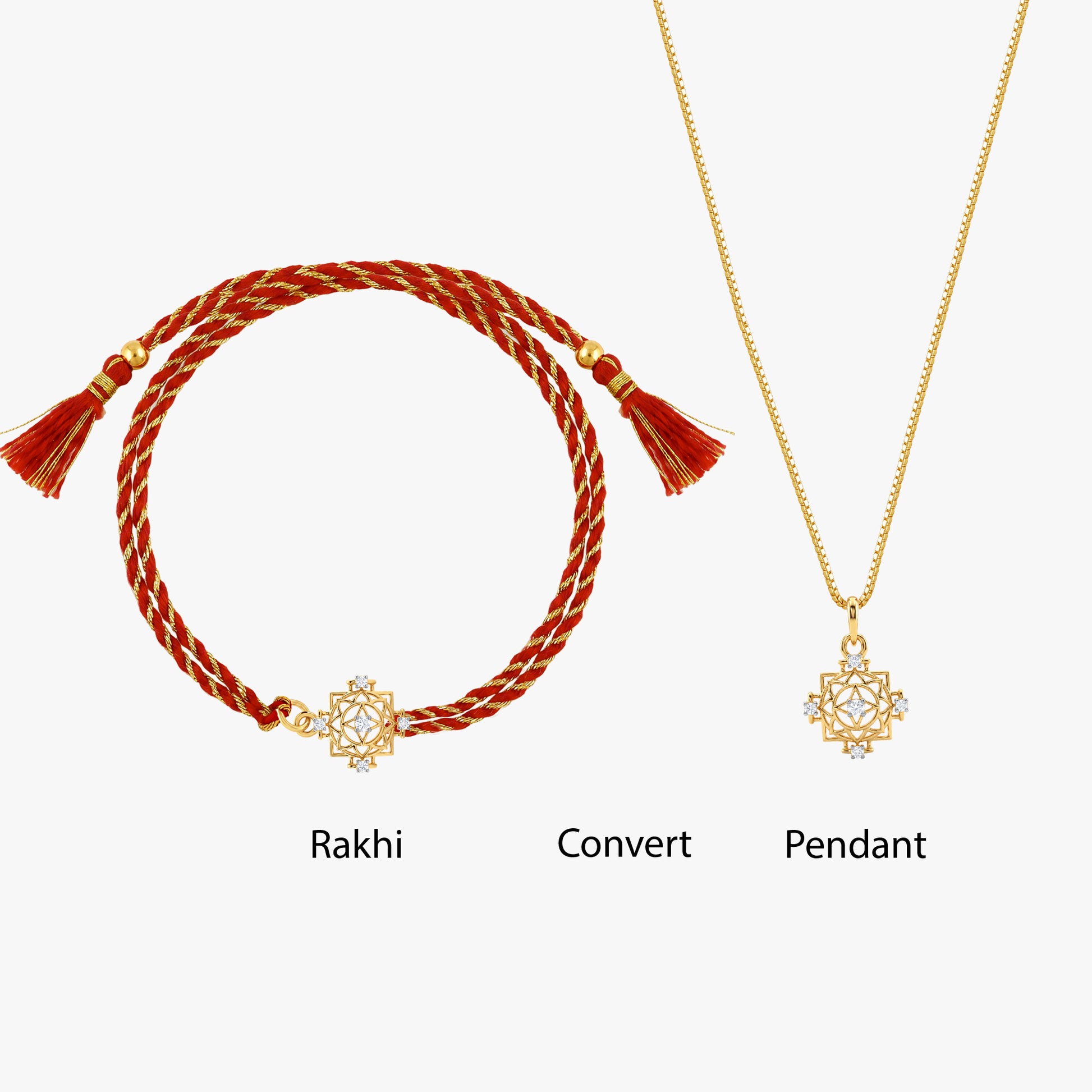 Gold Chakra Aura Lab Grown Diamond Convertible Rakhi Pendant