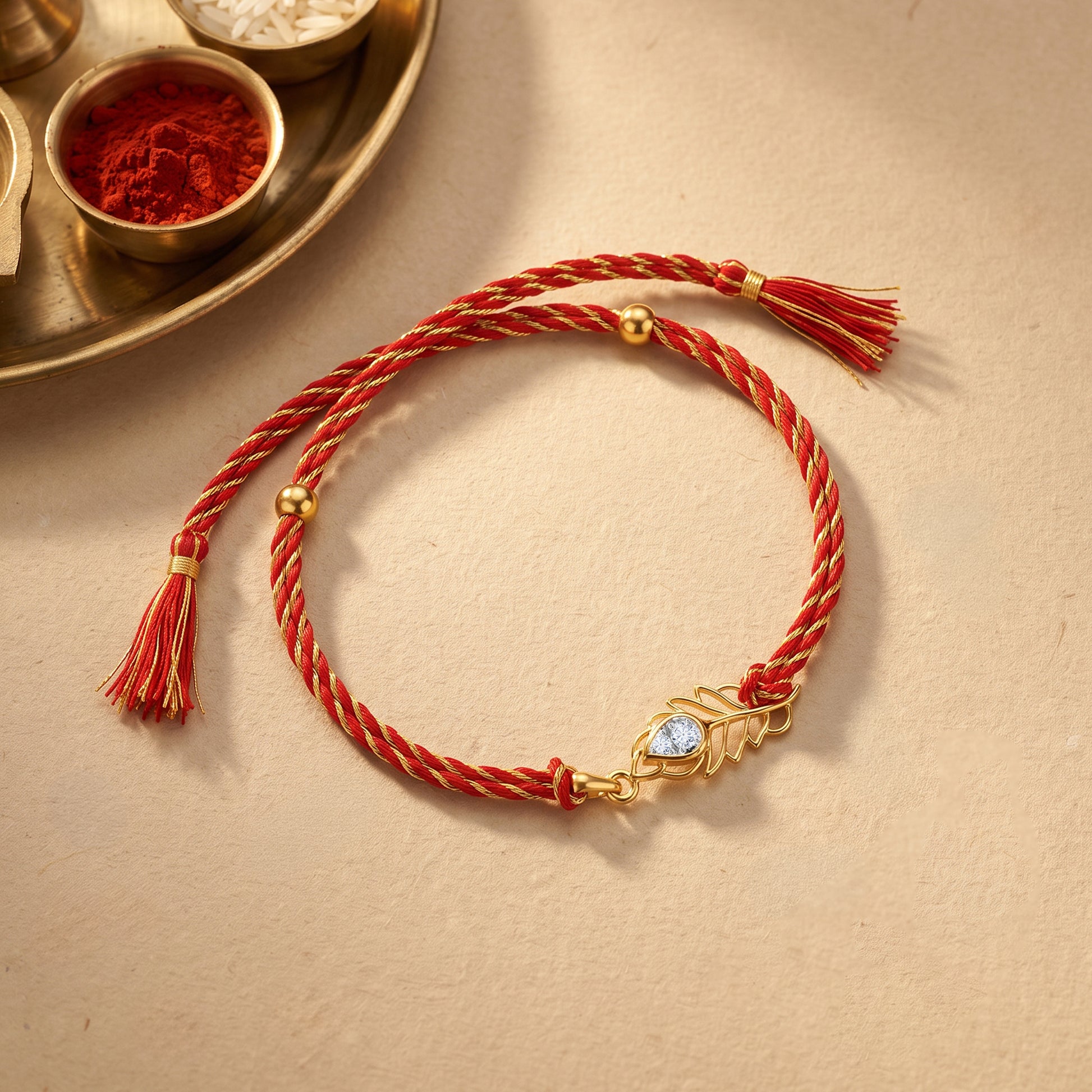 Gold Divine Feather Lab Grown Diamond Convertible Rakhi Pendant