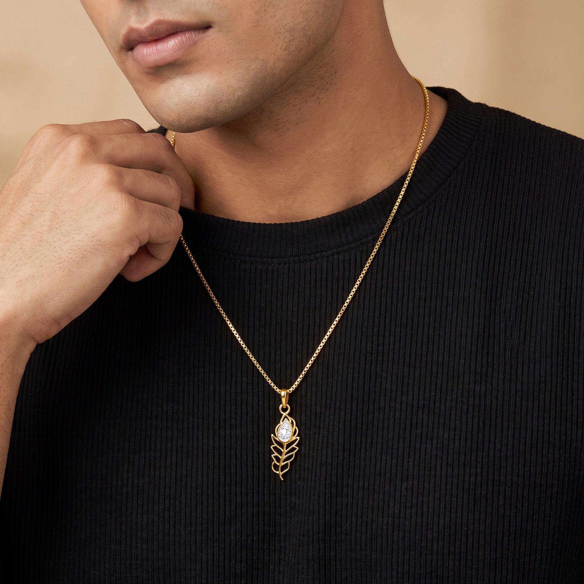 Gold Divine Feather Lab Grown Diamond Convertible Rakhi Pendant