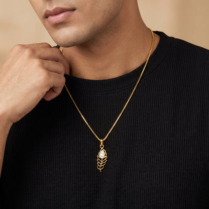 Gold Divine Feather Lab Grown Diamond Convertible Rakhi Pendant