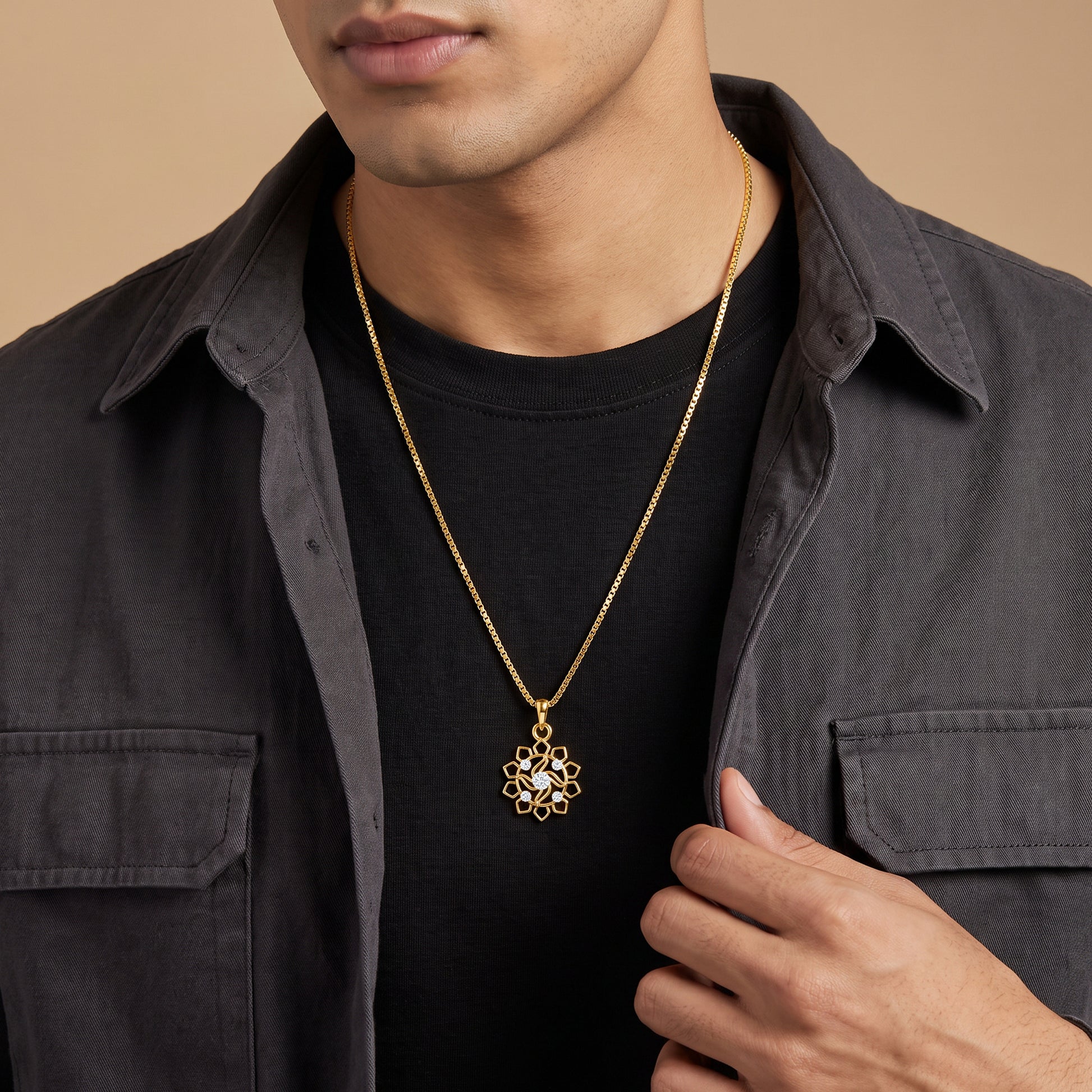 Gold Swastik Classic Lab Grown Diamond Convertible Rakhi Pendant