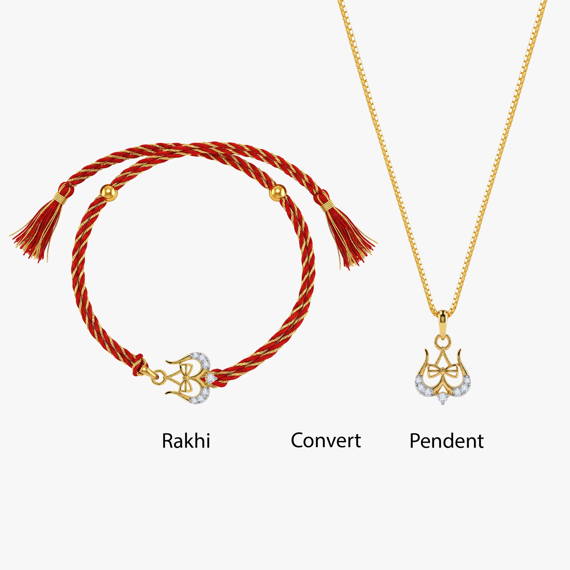 Gold Timeless Trishul Lab Grown Diamond Convertible Rakhi Pendant