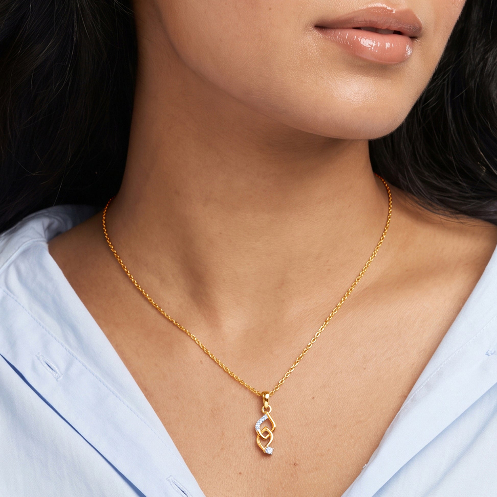 Gold Interlock Shine Lab Grown Diamond Pendant