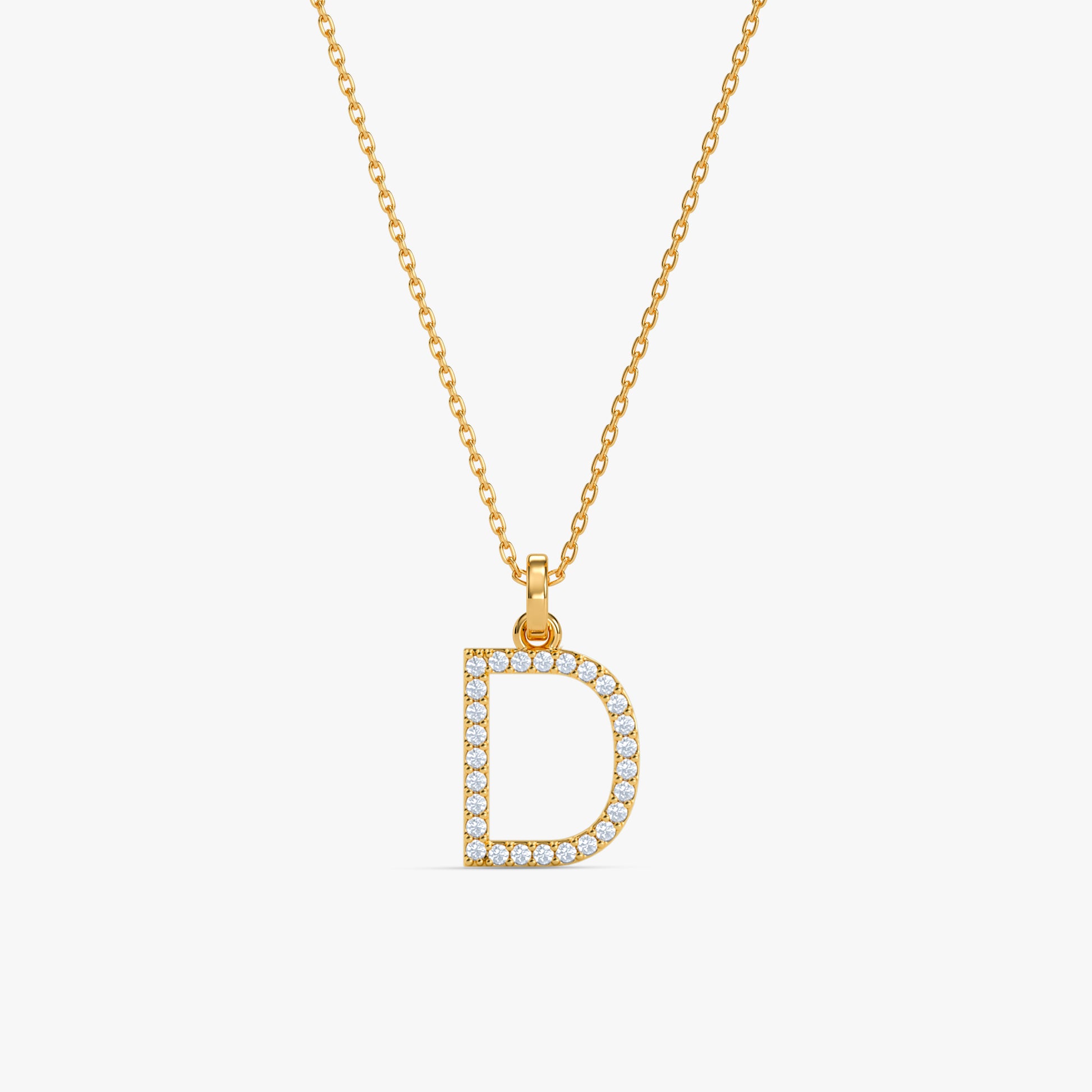 Gold Lab Grown Diamond Studded D Initial Pendant (9k)