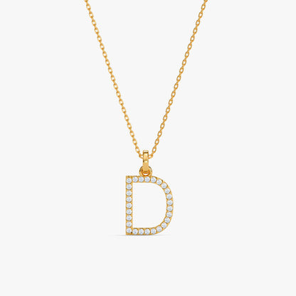 Gold Lab Grown Diamond Studded D Initial Pendant (9k)