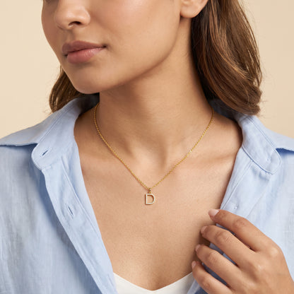 Gold Lab Grown Diamond Studded D Initial Pendant (9k)