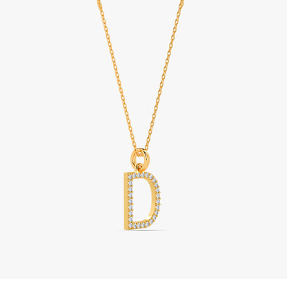 Gold Lab Grown Diamond Studded D Initial Pendant (9k)