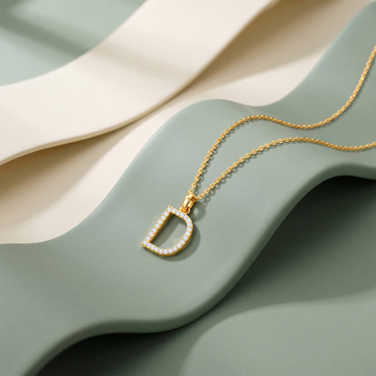 Gold Lab Grown Diamond Studded D Initial Pendant (9k)