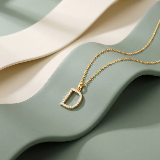 Gold Lab Grown Diamond Studded D Initial Pendant (9k)