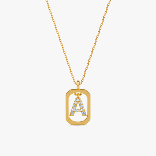 Gold Lab Grown Diamond Framed A Initial Pendant (9k)
