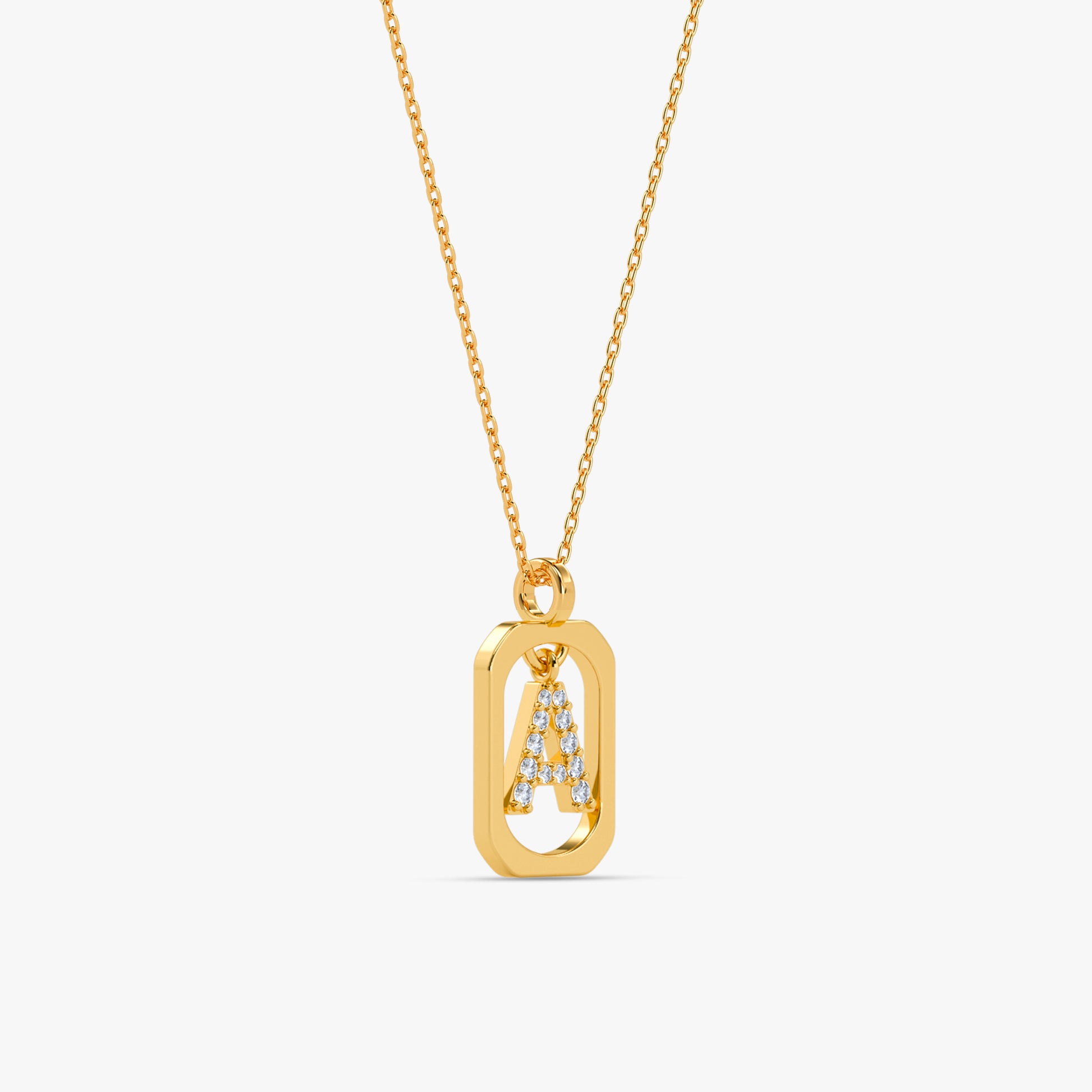 Gold Lab Grown Diamond Framed A Initial Pendant (9k)