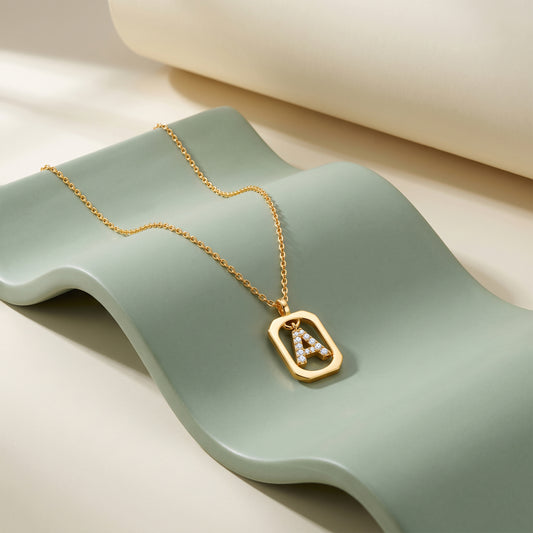 Gold Lab Grown Diamond Framed A Initial Pendant (9k)