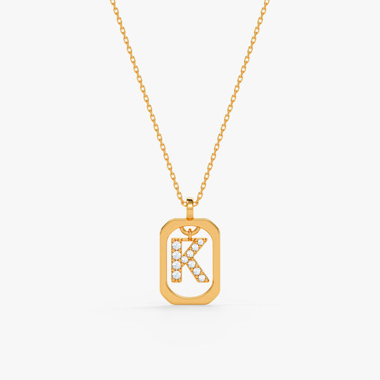Gold Lab Grown Diamond Framed K Initial Pendant (9k)