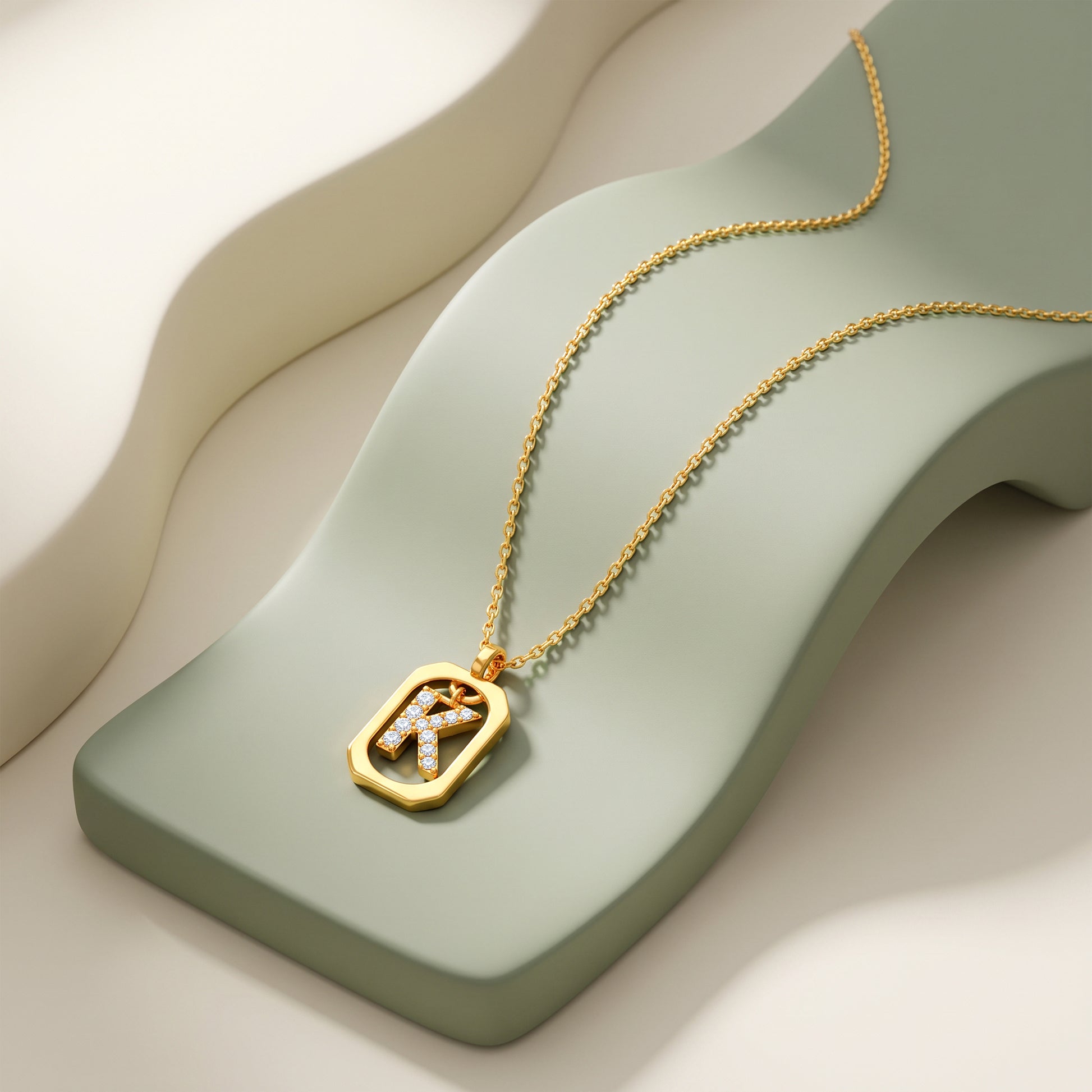 Gold Lab Grown Diamond Framed K Initial Pendant (9k)