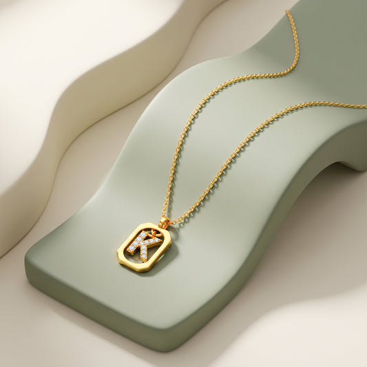 Gold Lab Grown Diamond Framed K Initial Pendant (9k)