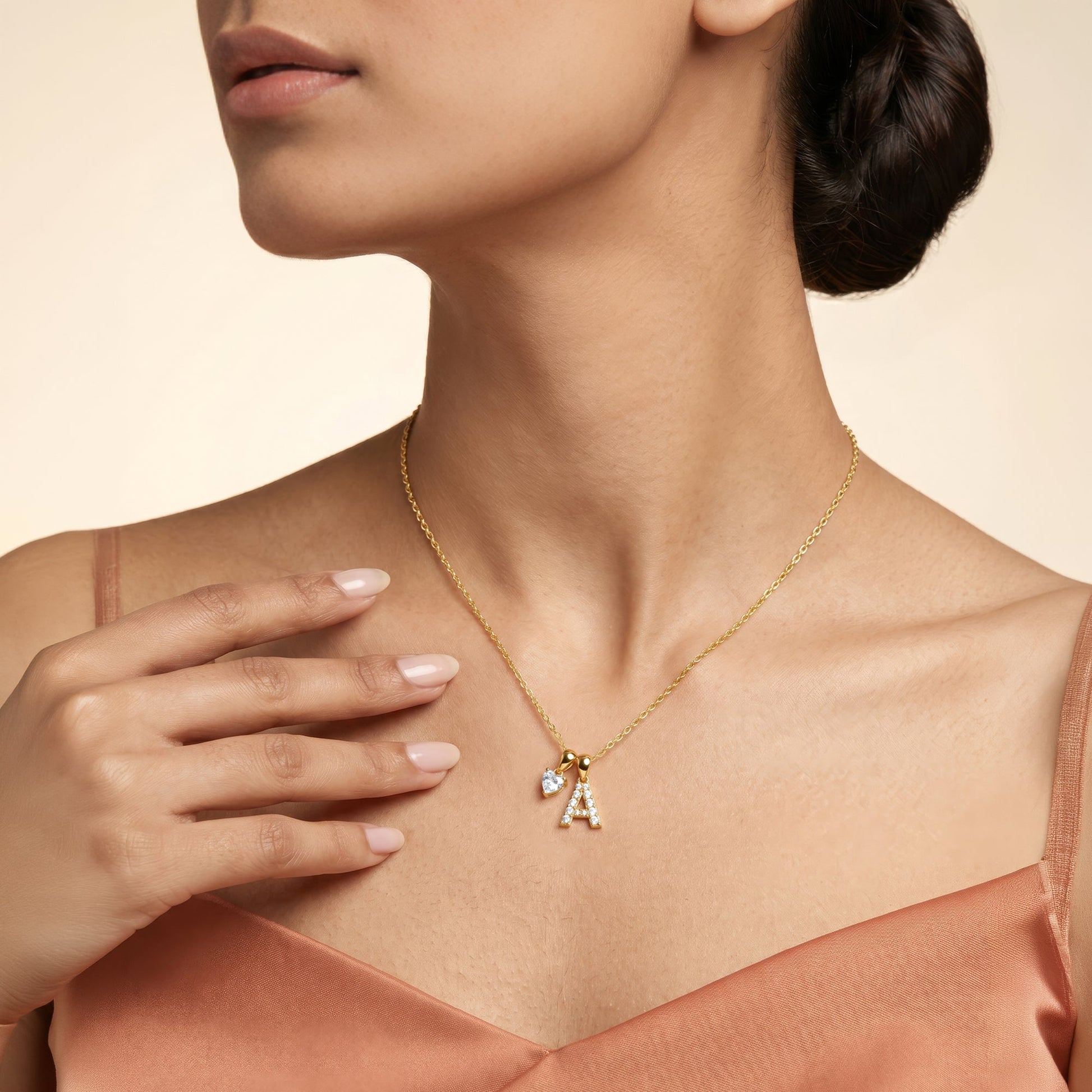 Personalised Gold Luv Lab Grown Diamond Initial Pendant (9K)