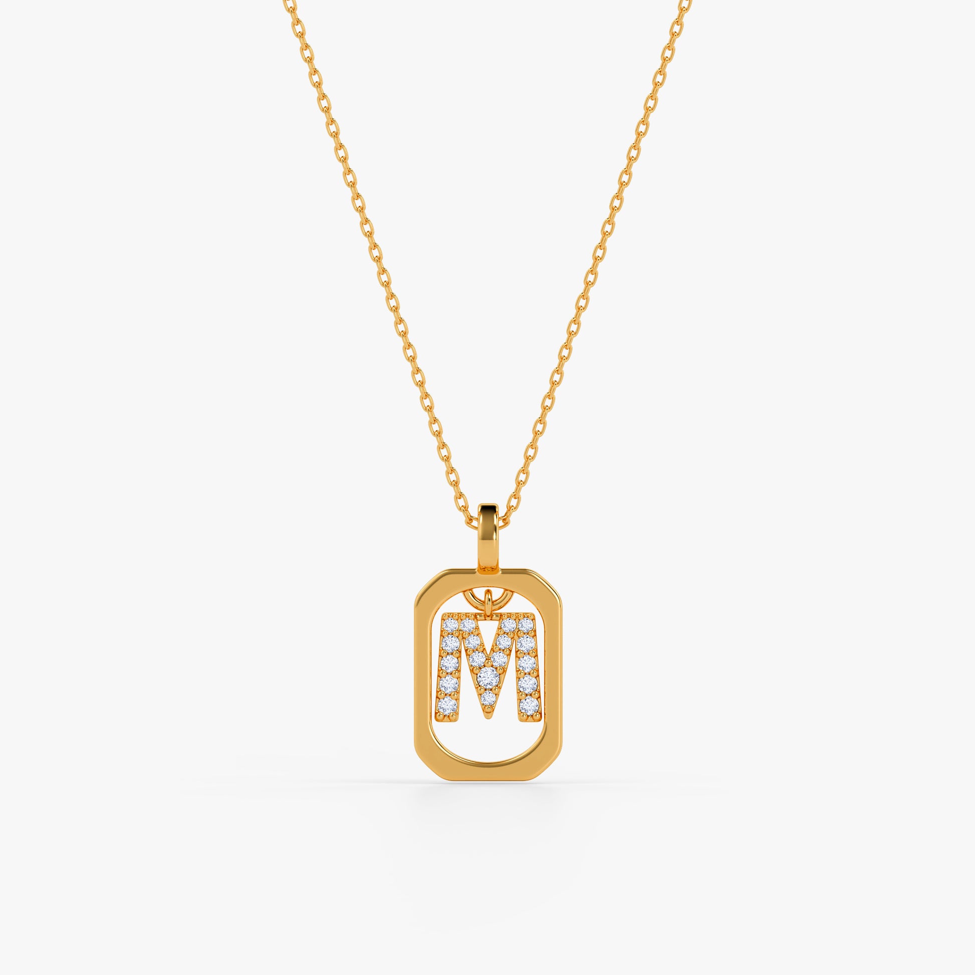 Gold Lab Grown Diamond Framed M Initial Pendant (9k)