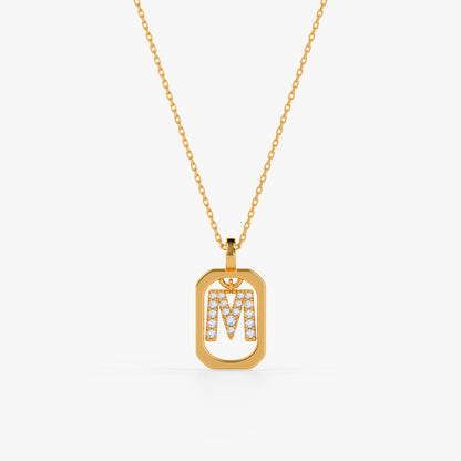Gold Lab Grown Diamond Framed M Initial Pendant (9k)