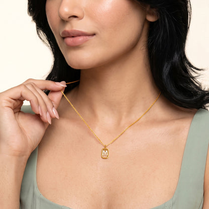 Gold Lab Grown Diamond Framed M Initial Pendant (9k)