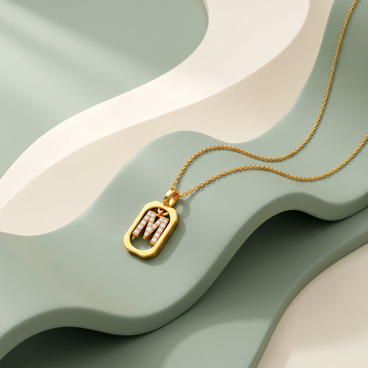 Gold Lab Grown Diamond Framed M Initial Pendant (9k)