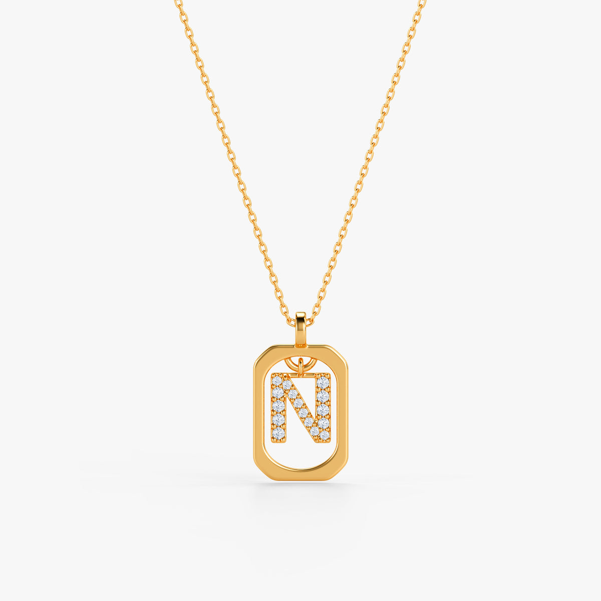 Gold Lab Grown Diamond Framed N Initial Pendant (9k)