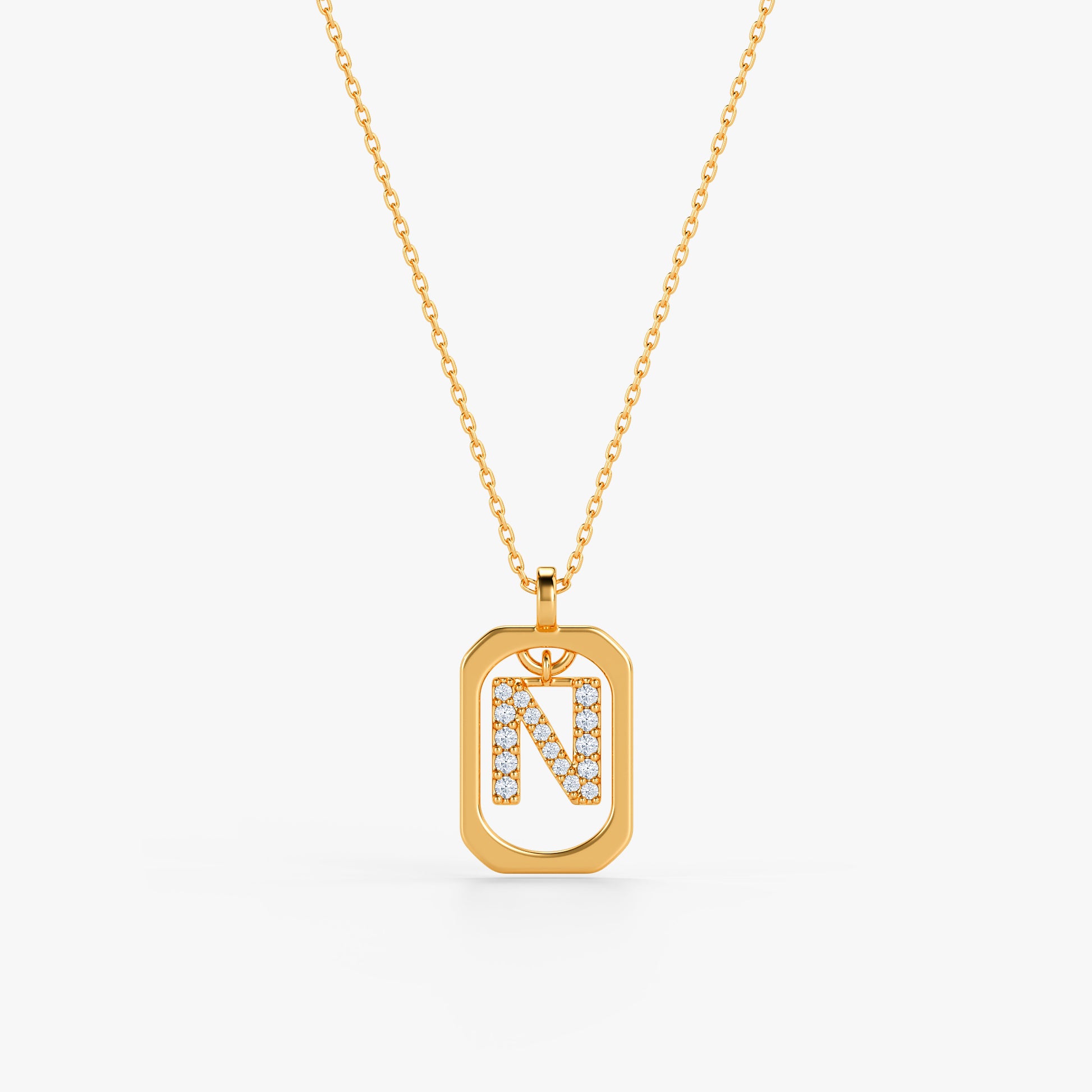 Gold Lab Grown Diamond Framed N Initial Pendant (9k)